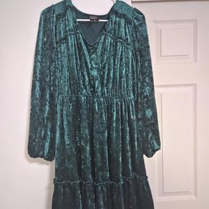 GGO Teal Velvet Long Sleeve Dress